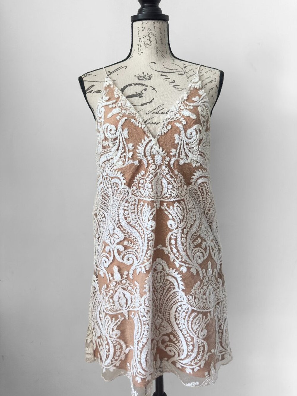 Free People White Embroidered Lace Mini Slip Dress Size S